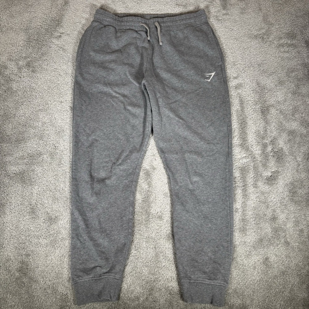 Gymshark Crest Jogger Sweatpants Mens L Gray Fleece Tapered Logo Athletic Gym